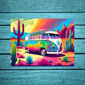 Vintages Bild: Retro Van in der Wüste Poster