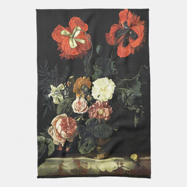 Vintages Bild Stillleben mit Blume Geschirrtuch (Vertikal)