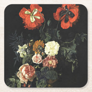 Vintages Bild Stillleben mit Blume Rechteckiger Pappuntersetzer