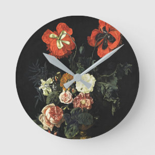 Vintages Bild Stillleben mit Blume Runde Wanduhr