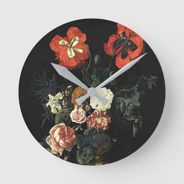 Vintages Bild Stillleben mit Blume Runde Wanduhr (Vorderseite)