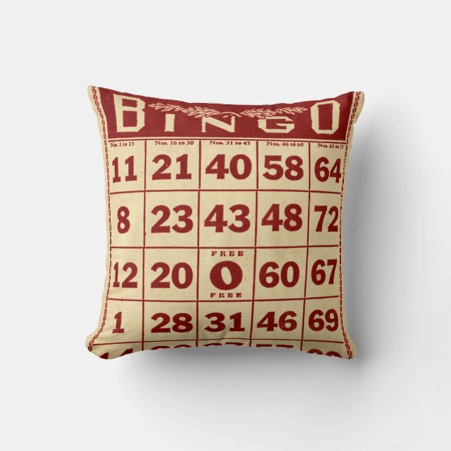 Vintages Bingo-rotes u. weißes dekoratives Kissen (Vorderseite)