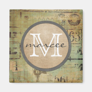 Vintages Bingo Rustikale Monogramm Magnet