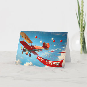 Vintages Biplane mit Geburtstagsbanner Karte