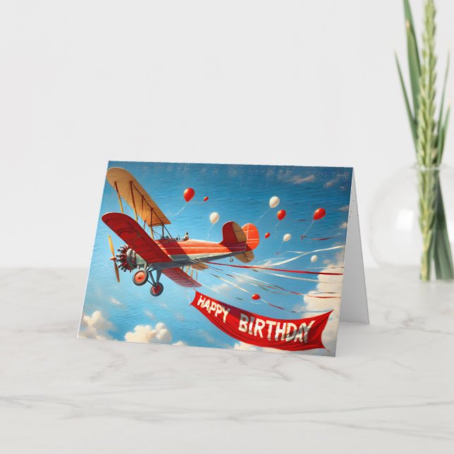 Vintages Biplane mit Geburtstagsbanner Karte (Vorderseite)