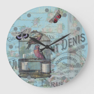 Vintages Birdcage Blaues Pariser Shabby Chic Große Wanduhr
