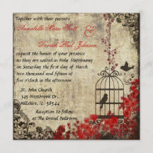 Vintages Birdcage-Hochzeits-Einladungs-Rot