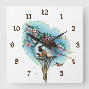 Vintages Birdhouse Quadratische Wanduhr