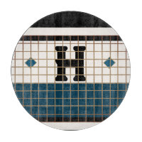 Vintages Bistro-Tile-Türkis und Goldmonogramm