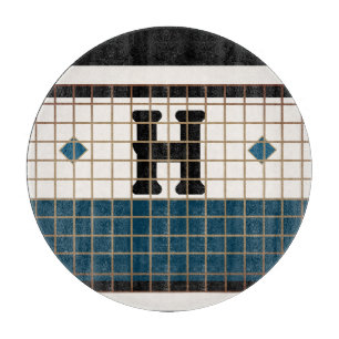 Vintages Bistro-Tile-Türkis und Goldmonogramm Schneidebrett