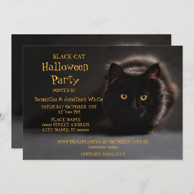 Vintages Black Cat Spooky Evil Halloween-Party Einladung (Vorne/Hinten)