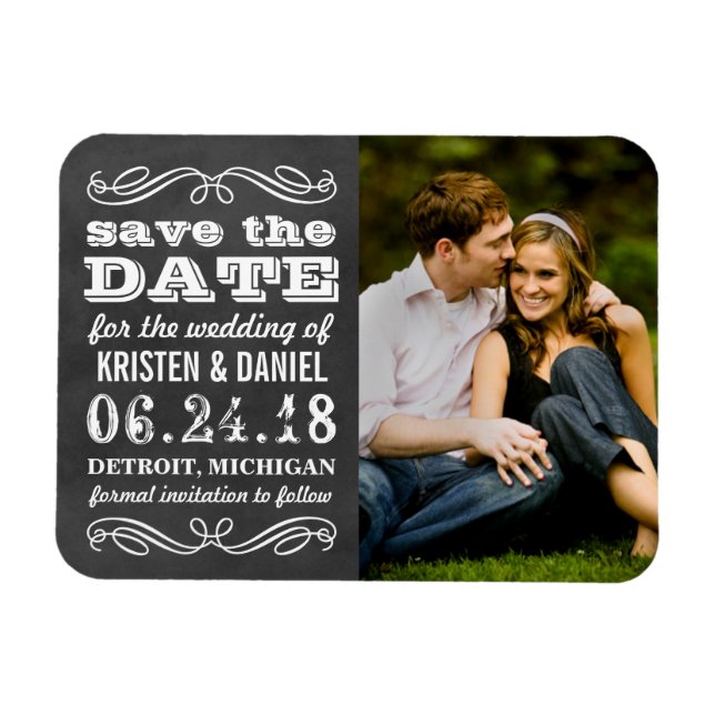 Vintages Black Chalkboard-Foto Save the Date Magnet (Horizontal)