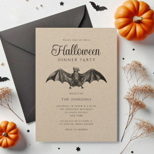 Vintages Black Gothic Bat Dinner Party Halloween Einladung