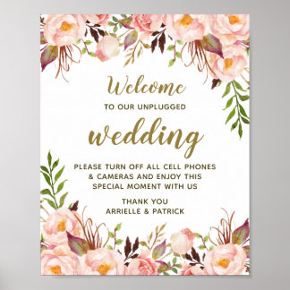 Vintages Bläserpeony Pink Unplugding Wedding Sign Poster