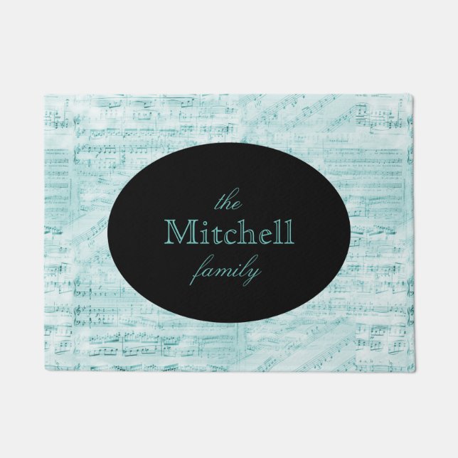 Vintages Blatt-Musik-Aqua-personalisierte Fußmatte (Vorderseite)
