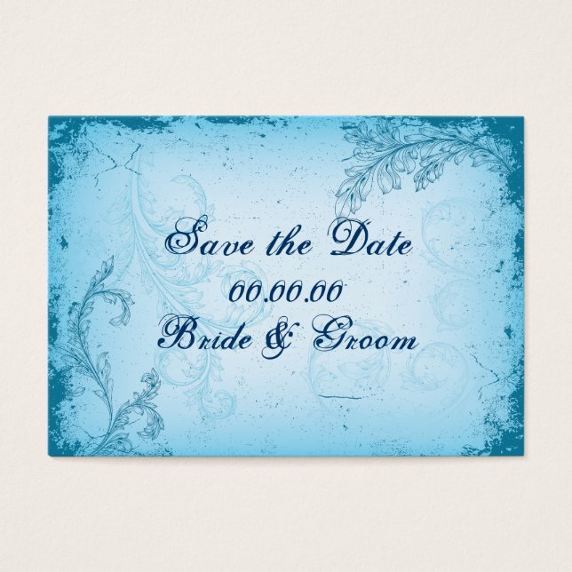 Vintages Blätterblatt mit Zyanblau Save the Date (Vorderseite)