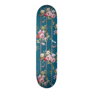 Vintages Blau errötet Blumenstreifen der rosarote Skateboard