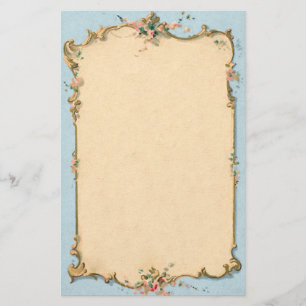 Vintages Blau mit Blumengrenze Briefpapier