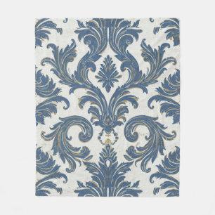 Vintages Blau und Gold Barock Damask Fleecedecke