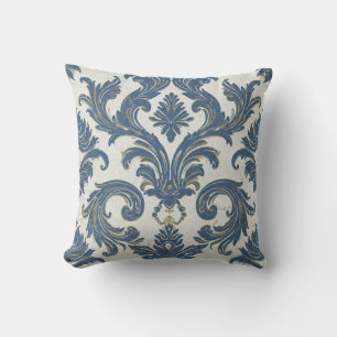 Vintages Blau und Gold Barock Damask Kissen