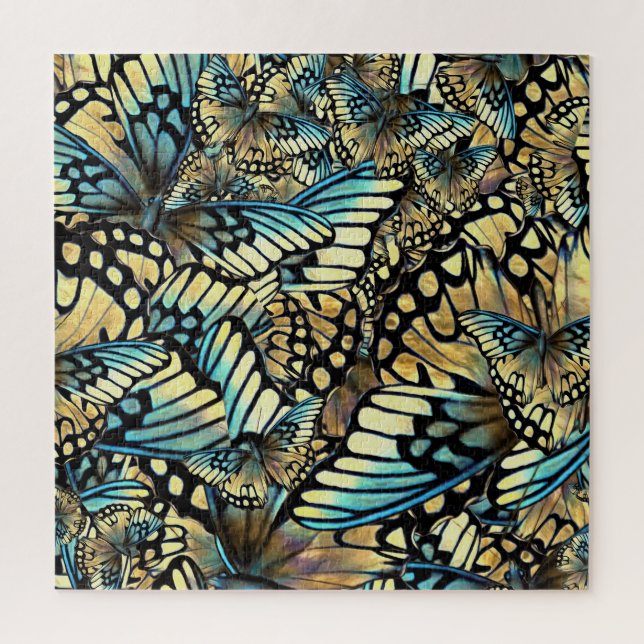 Vintages Blau und Gold Butterfly Flügel Puzzle (Vertikal)