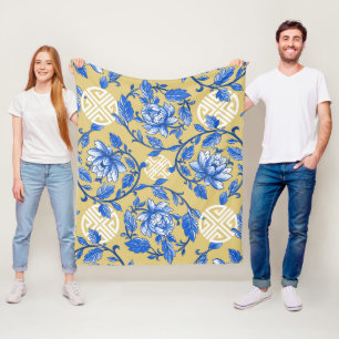 Vintages Blau und Goldflorale Chinoiserie Fleecedecke