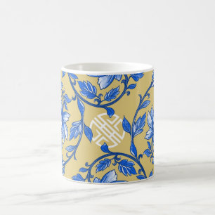 Vintages Blau und Goldflorale Chinoiserie Kaffeetasse