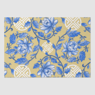 Vintages Blau und Goldflorale Chinoiserie Seidenpapier