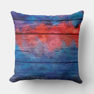 Vintages Blau und Rotes Holz Kissen