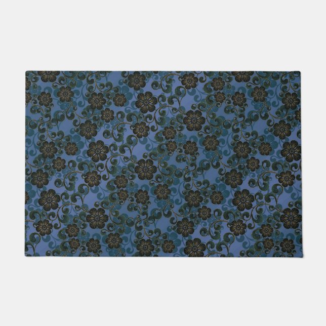 Vintages Blau und Schiefergrau Fußmatte (Vorderseite)