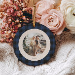 Vintages Blau und Schwarz Buffalo Kariertes Foto Keramik Ornament<br><div class="desc">Vintag Blau und Schwarz Buffalo Karierte Personalisierte Weihnachtsfeiertage Keramik</div>