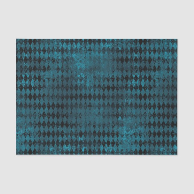 Vintages Blau- und Schwarz-Harlequin-Muster Seidenpapier (Vorderseite)