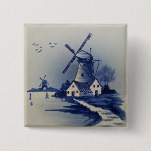 Vintages Blau- und Weiß-Delft-Kunstwerk Button