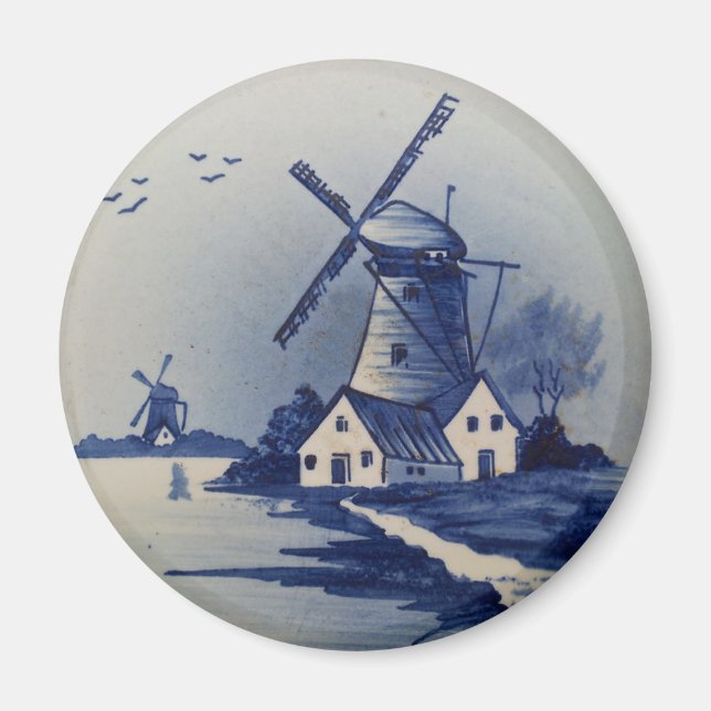 Vintages Blau- und Weiß-Delft-Kunstwerk Magnet (Vorne)
