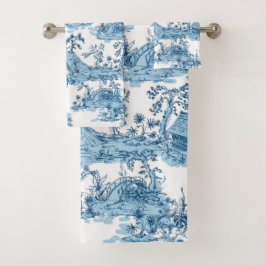 Vintages Blau und Weiße Pagode Chinoiserie Badhandtuch Set