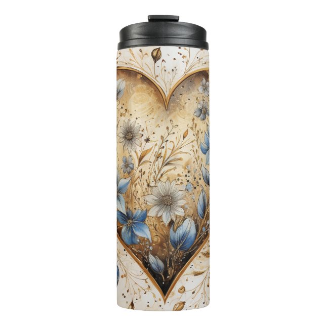 VINTAGES BLAU- UND WEISSES VALENTINHERZ THERMOSBECHER (Vorderseite)