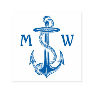 Vintages blaues Anker-Seil-Seemeer mit Monogramm Permastempel