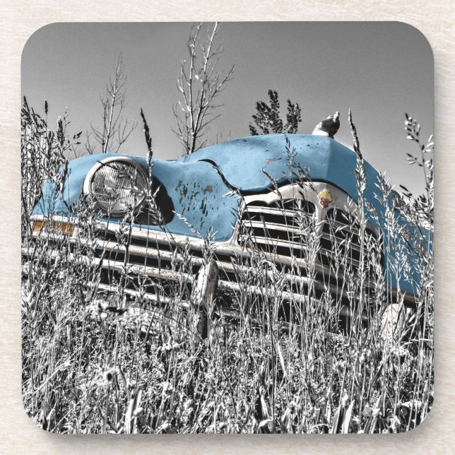 Vintages blaues Auto Untersetzer (Vorderseite)