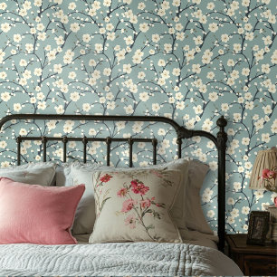 Vintages blaues Blumendesign Elegantes Cherry Blos Tapete