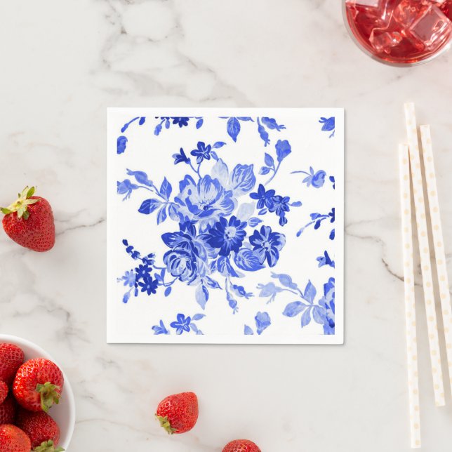 Vintages blaues Blumenmuster Serviette (Beispiel)