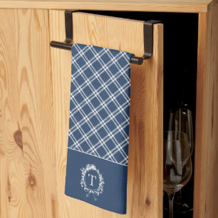 Vintages Blaues Botanisches Monogramm Geschirrtuch