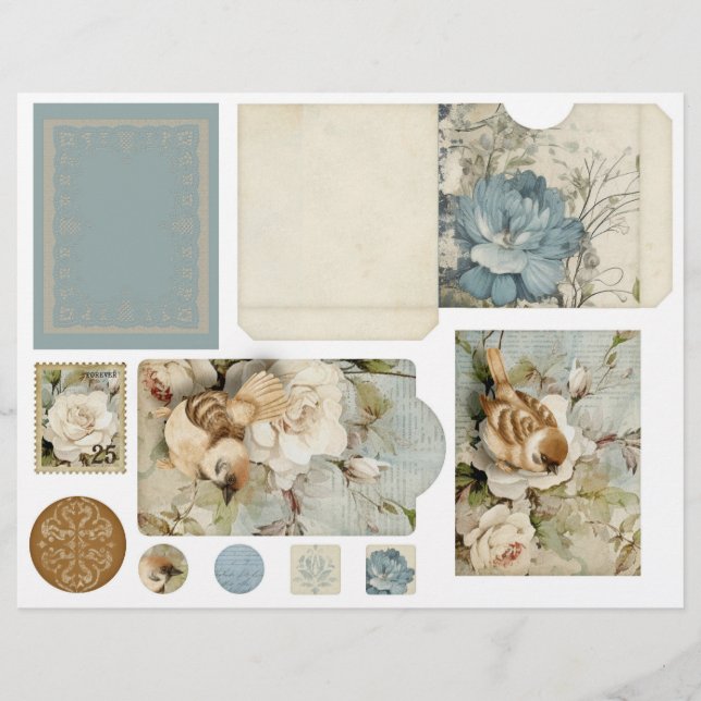 Vintages Blaues Damaskasmuster - Zwei von vier (Vorderseite)