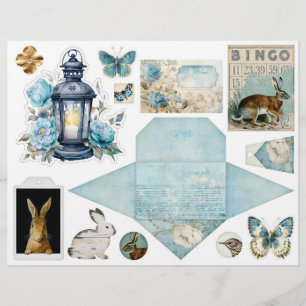 Vintages Blaues Damaskasmuster - Zwei von vier