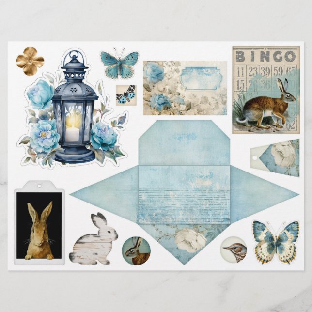 Vintages Blaues Damaskasmuster - Zwei von vier (Vorderseite)