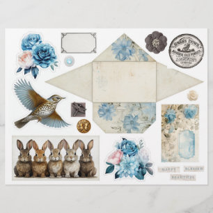 Vintages blaues Damaskus-Muster - Vier von vier