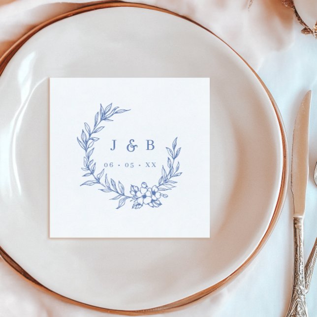 Vintages blaues Floral-Wreath-Monogramm Serviette (Von Creator hochgeladen)