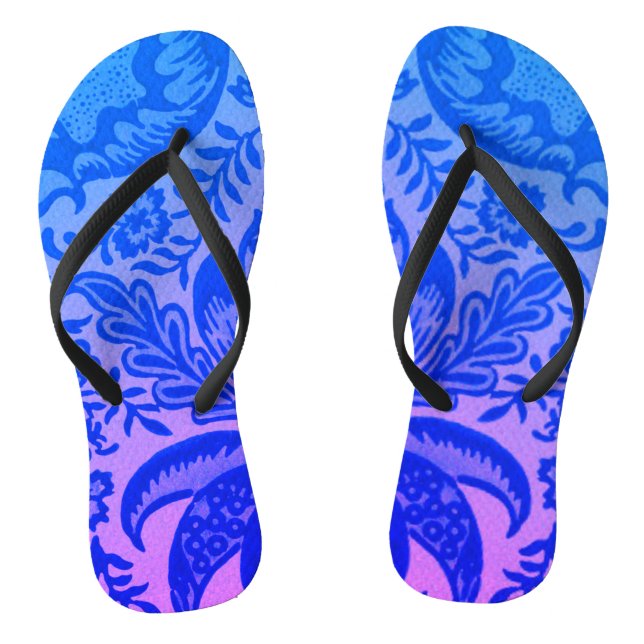 Vintages blaues florales botanisches Muster Flip Flops (Fußbett)