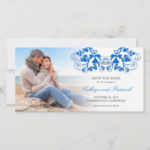 Vintages blaues florales Geblüht Foto Save the Dat Date