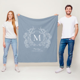 Vintages blaues florales Wappen Monogramm Fleecedecke