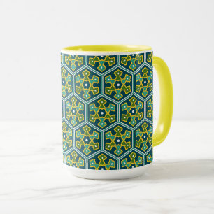Vintages Blaues Gelbgrün-Osmanisches Hexagon Tasse